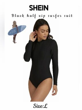 SHEIN Black Long-Sleeve One-Piece paddle Swimsuit